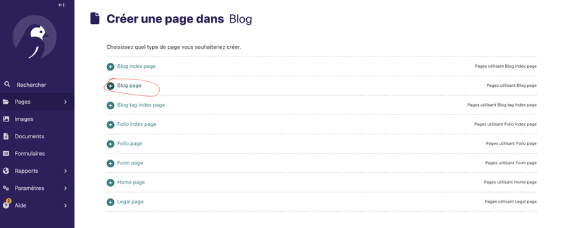 Ajouter une page wagtail